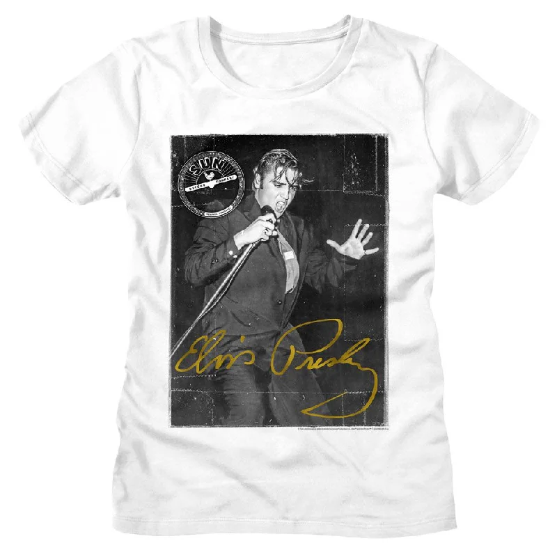 SUN RECORDS T-Shirt for Ladies, Elvis Gold Signature-- Cashmere Blend Cotton Blend Poly Blend