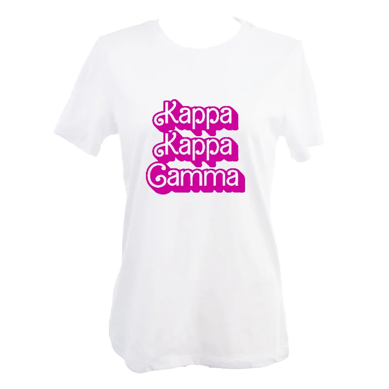 Kappa Kappa Gamma T-Shirt- Retro Dolly Sorority Name Design, Relaxed Fit-- Wool Fabric Cashmere Fabric Tweed Fabric