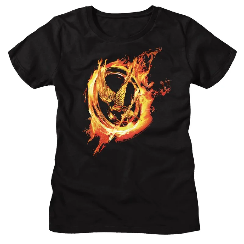 Women Exclusive HUNGER GAMES T-Shirt, Pin-- Striped Floral Plaid