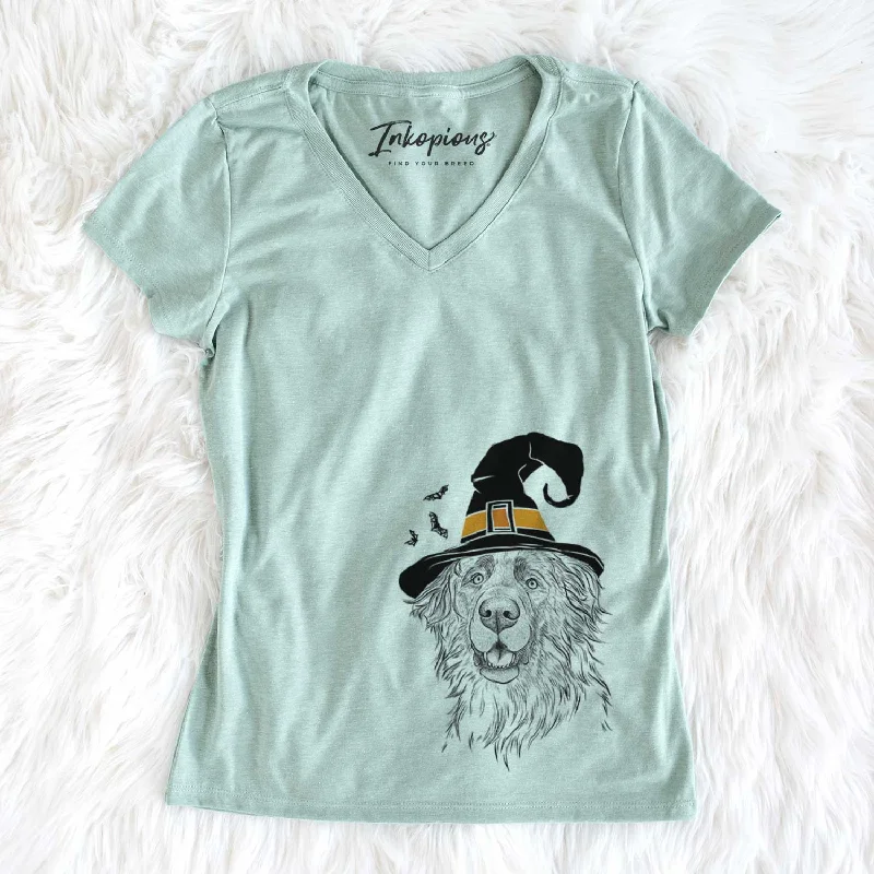 Witch Siri the Leonberger - Women's V-neck Shirt-- Iron Safe Non-Iron Wrinkle Free