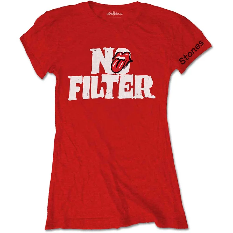 THE ROLLING STONES T-Shirt for Ladies, No Filter Header Logo-- Ribbed Striped Patterned