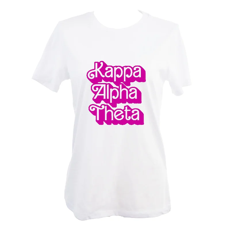 Kappa Alpha Theta T-Shirt- Retro Dolly Sorority Name Design, Relaxed Fit-- Print Jacquard Patchwork