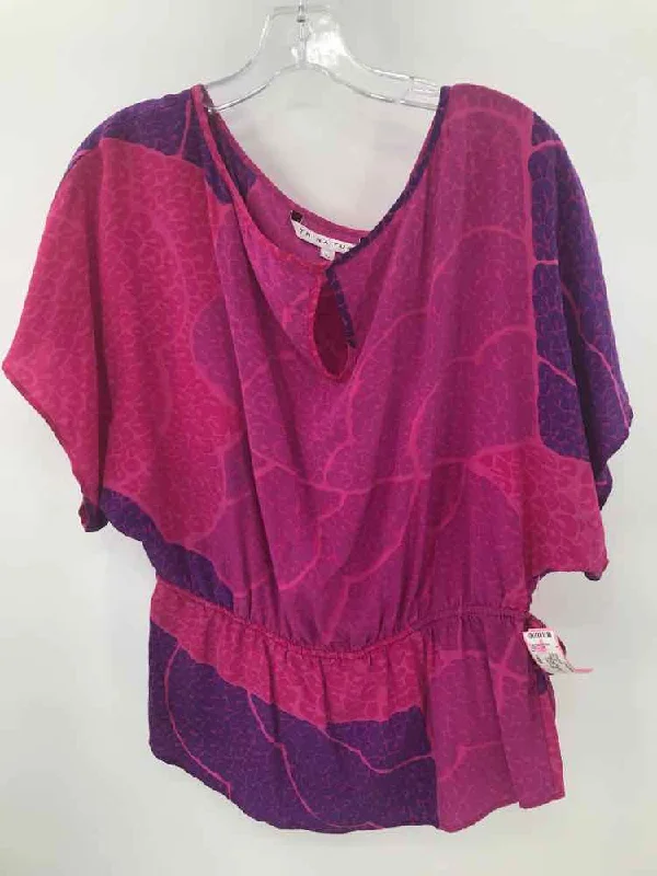 Pre-Owned Trina Turk Pink Size Large Blouse Short Sleeve Blouse