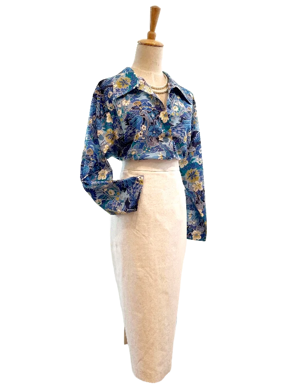 Collared Blue Liberty Blouse Chic Ruffle Blouse