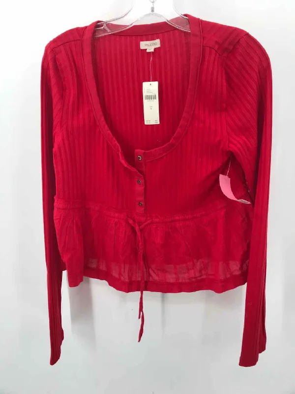 Pre-Owned Pilcro Red Size Medium Cropped Long Sleeve Blouse Lightweight Floral Blouse
