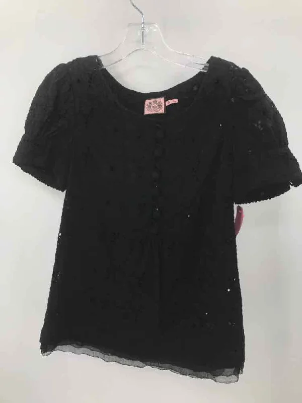 Pre-Owned Juicy Couture Black Size 4 Blouse Ruched Sleeve Blouse