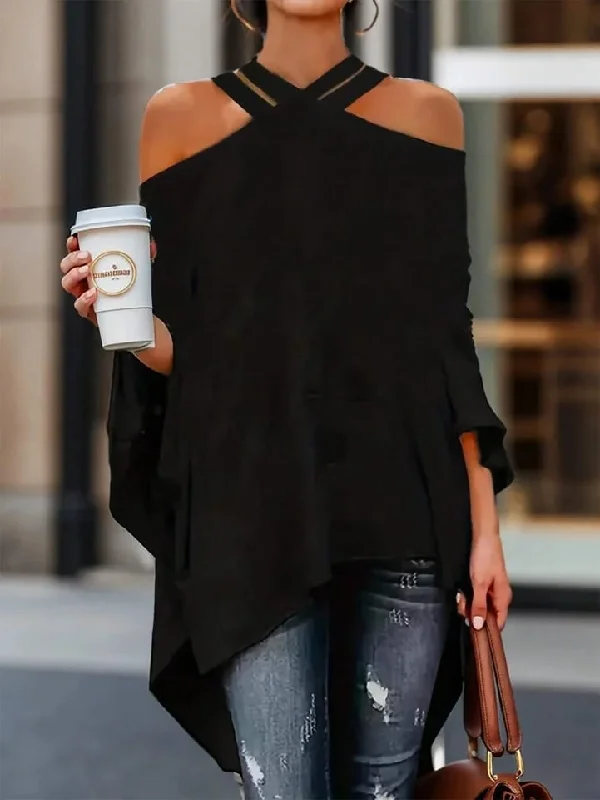 Off Shoulder Long Sleeves Shirt Tops Casual Daily Blouses For Women XL 113426 Sheer Mesh Blouse
