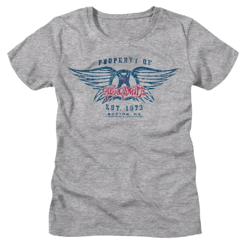 Women Exclusive AEROSMITH T-Shirt, Est 1973-- Collared T-Shirt Boat Neck A-Line