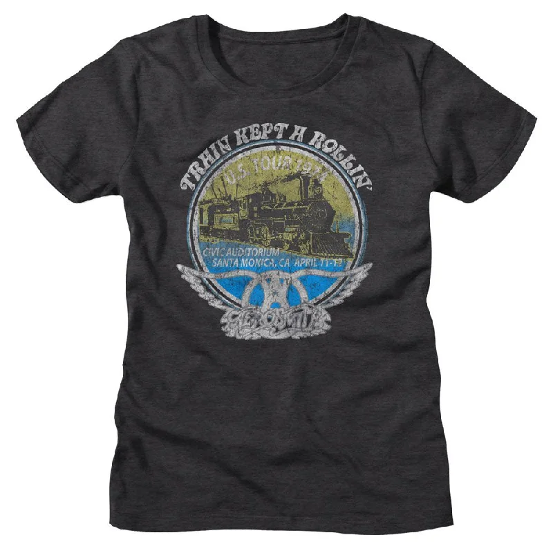 Women Exclusive AEROSMITH T-Shirt, Rollin-- Plaid T-Shirt Polka Dot Checkered