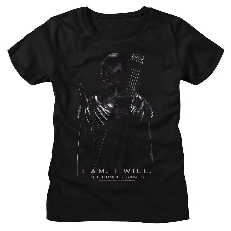 Women Exclusive HUNGER GAMES T-Shirt, Katniss Back-- Spandex Blend Rayon Blend Denim Blend