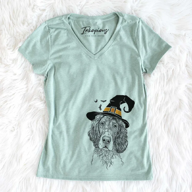 Witch Sir Rexford the Blue Belton English Setter - Women's V-neck Shirt-- Notch Collar Peter Pan Collar Cowl Neck