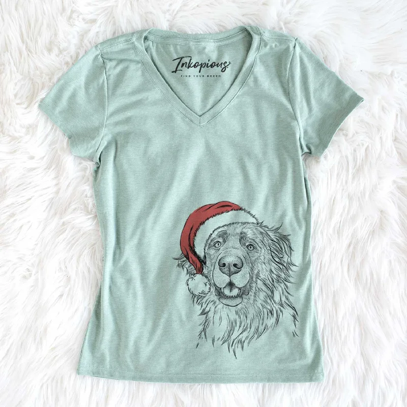 Santa Siri the Leonberger - Women's V-neck Shirt-- Rayon Velvet Corduroy