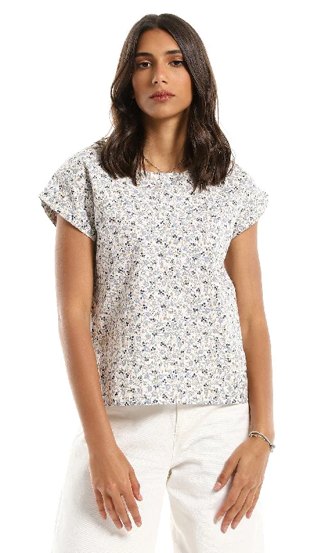 97607 Simple Floral Crew Neck Slip On Blouse - Multicolour Vintage Polka Blouse