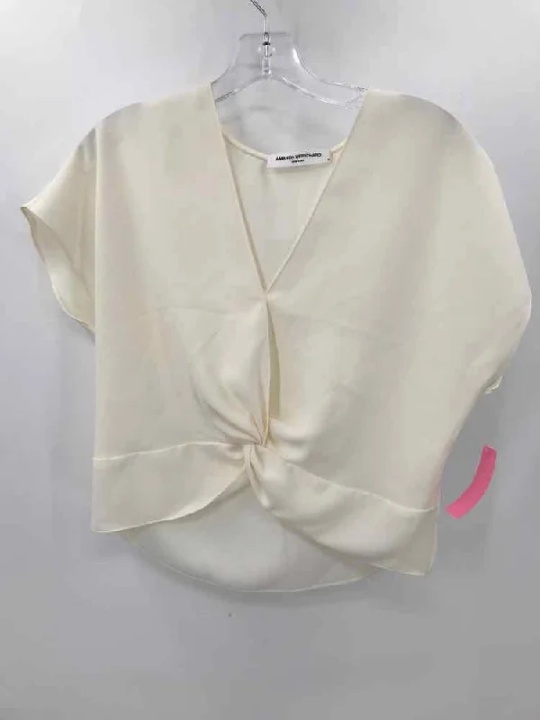 Pre-Owned Amanda Uprichard Ivory Size Medium Knotted Blouse Ruffled Neck Blouse