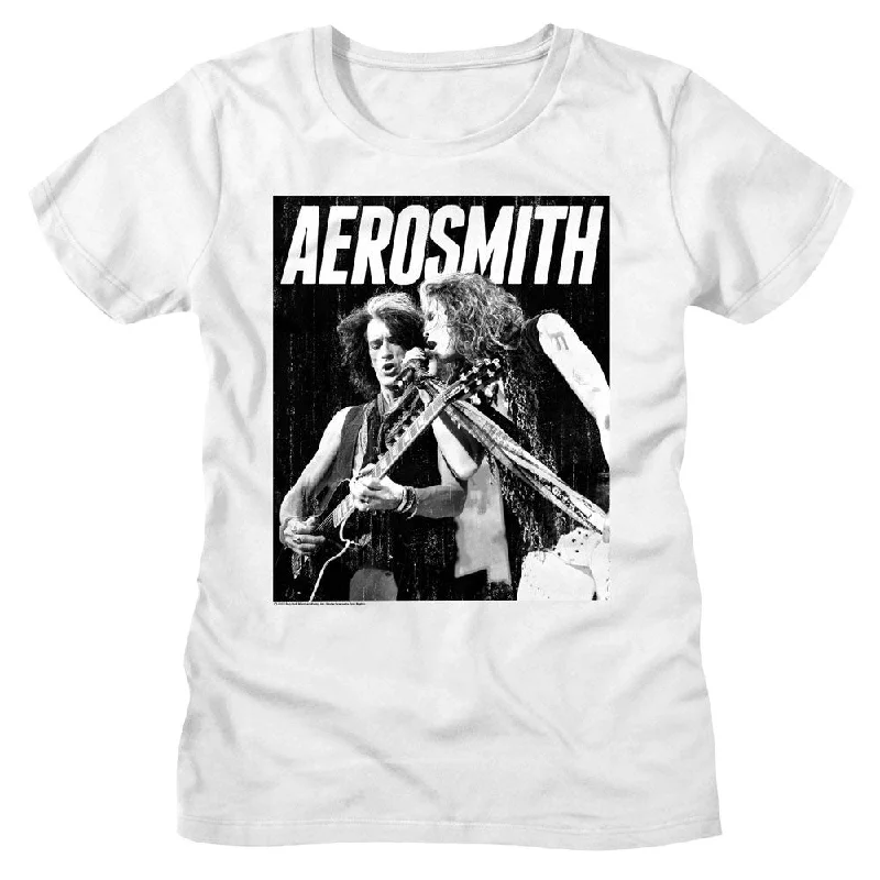 Women Exclusive AEROSMITH T-Shirt, Bw-- Print Jacquard Patchwork