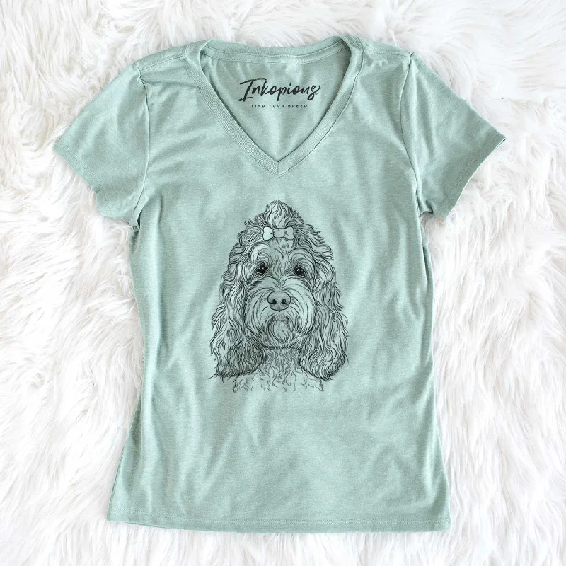 Bare Chloe the Cockapoo - Women's V-neck Shirt-- Chenille Fabric Brocade Fabric Lace Fabric