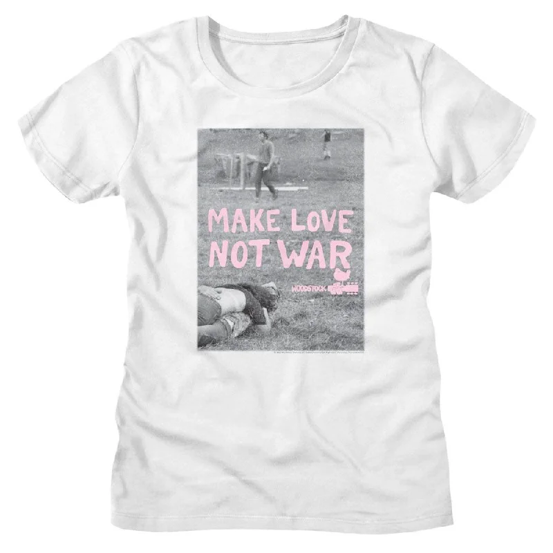 WOODSTOCK T-Shirt, Make Love Not War Poster-- Cashmere Blend Cotton Blend Poly Blend