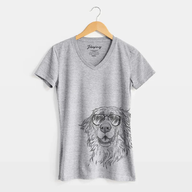 Aviator Siri the Leonberger - Women's V-neck Shirt-- Fashionable Trendy Casual