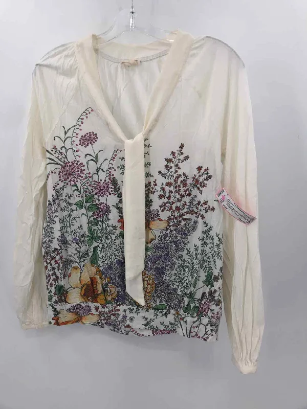 Pre-Owned Meadow Rue Ivory Size Small Floral Blouse Office Formal Blouse