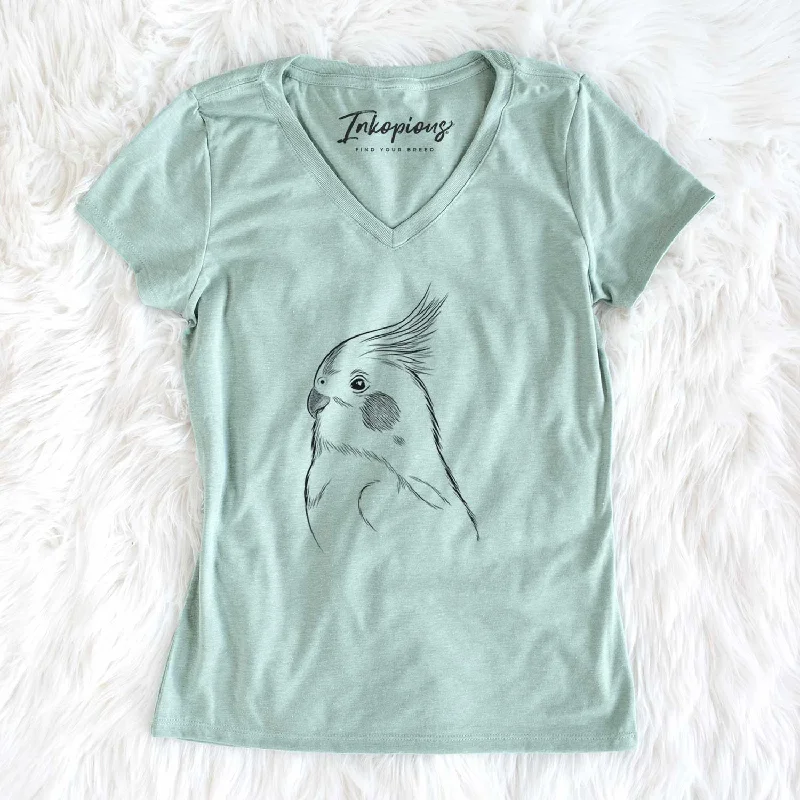 Bare Charlie the Cockatiel - Women's V-neck Shirt-- Fitted T-Shirt Seamless Stretchy
