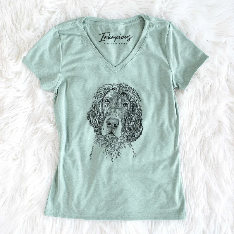 Bare Sir Rexford the Blue Belton English Setter - Women's V-neck Shirt-- Thin T-Shirt Open Front Quick Dry