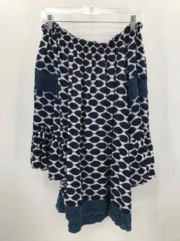 Pre-Owned Macbeth Collection Navy Size Medium Printed Blouse Classic Minimalist Blouse