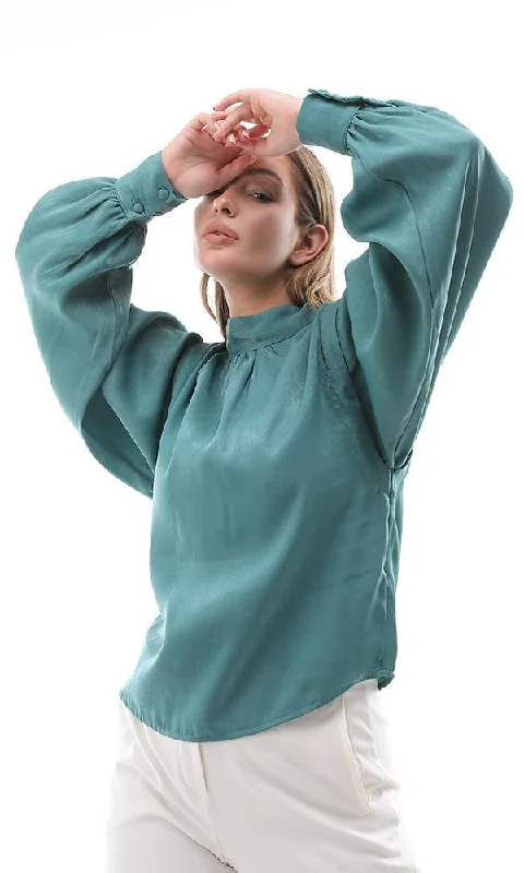 95439 Dolman Long Sleeves Emerlad Green Blouse Polished Work Blouse