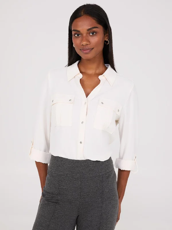 Textured Utility Pocket Blouse Textured Cotton Blouse