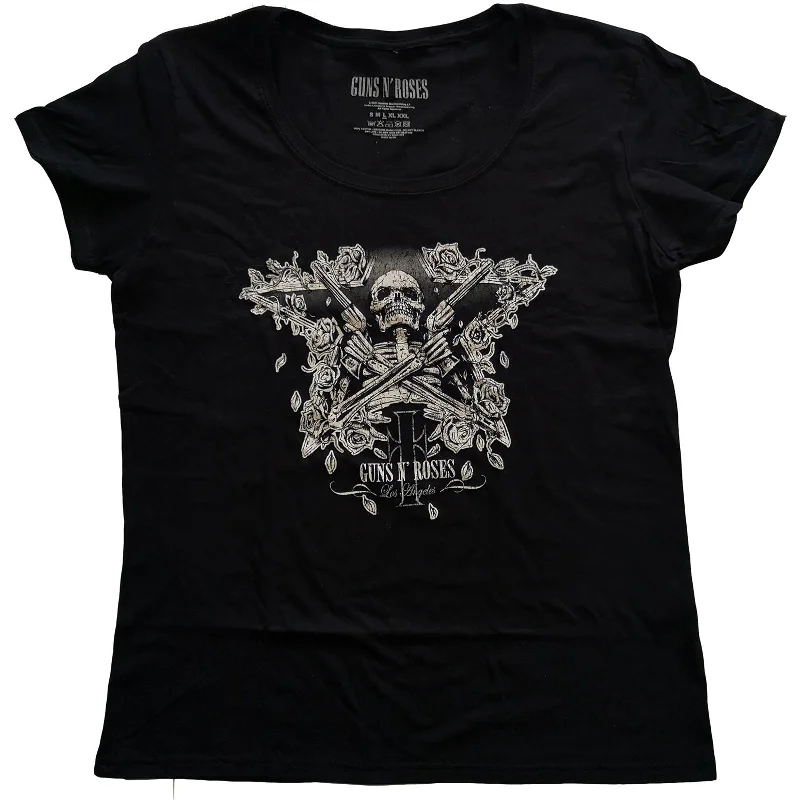 GUNS N' ROSES T-Shirt for Ladies, Skeleton Guns-- Silk Blend Satin Velvet
