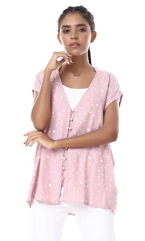57043 Deep V-Neck Loose Dusty Rose Blouse Casual Relaxed Blouse