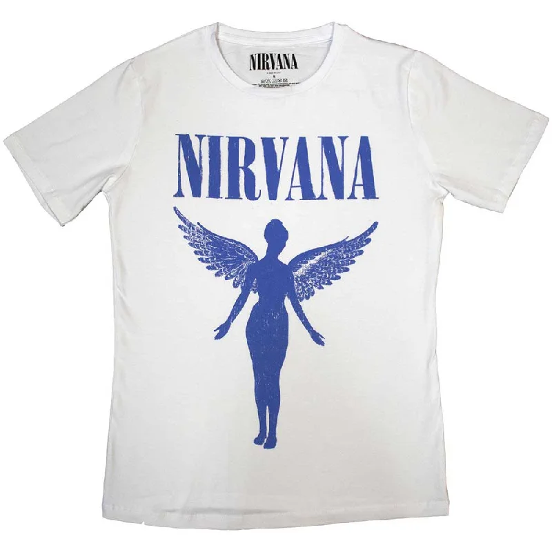 NIRVANA Attractive Ladies T-Shirt, Angelic Blue Mono-- Collared T-Shirt Boat Neck A-Line