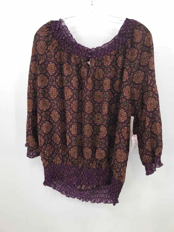 Pre-Owned White Stag Purple Size XXL/2GX Blouse Casual Stripe Blouse