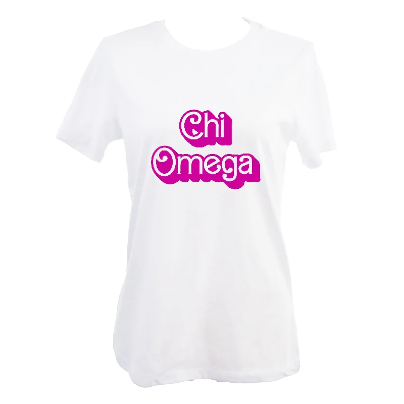 Chi Omega T-Shirt- Retro Dolly Sorority Name Design, Relaxed Fit-- Anti-Shrink Durable Soft