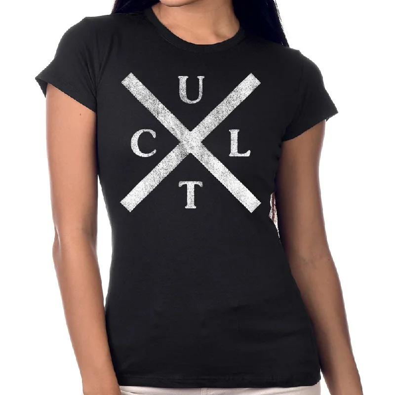 THE CULT Ladies T-Shirt, Ex Cult-- Graphic Embroidered Appliqued