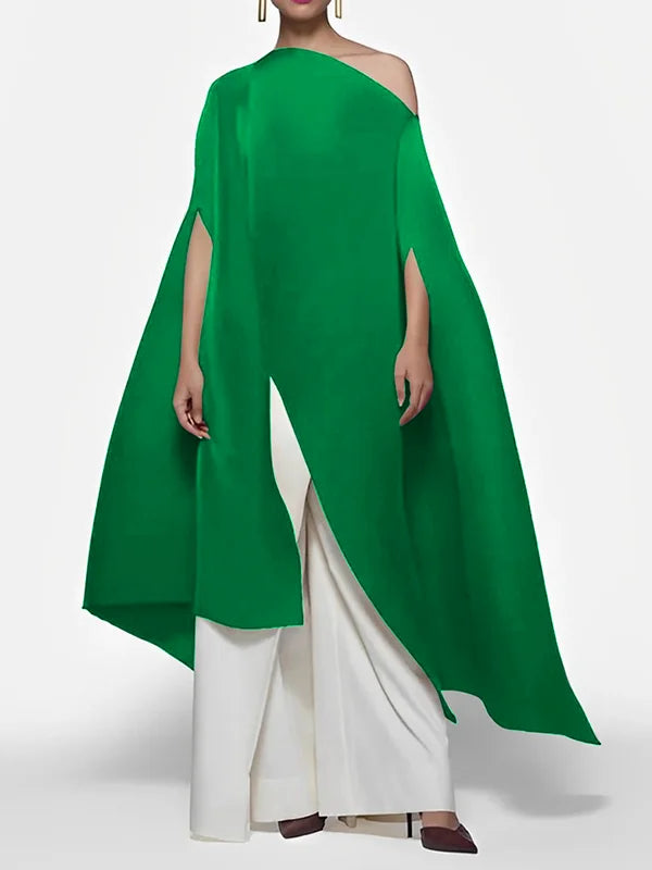 Batwing Sleeves Loose Solid Color Split-Front Off-The-Shoulder Blouses & Shirts Tops L 118535 Frilled Cuff Blouse