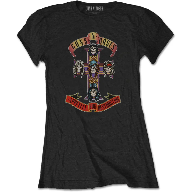 GUNS N' ROSES T-Shirt for Ladies, Appetite for Destruction-- Front Pockets Side Pockets Patch Pockets