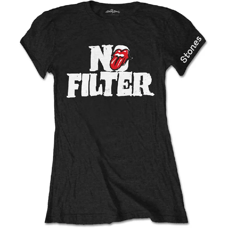 THE ROLLING STONES T-Shirt for Ladies, No Filter Header Logo-- Embroidered Appliqued Beaded