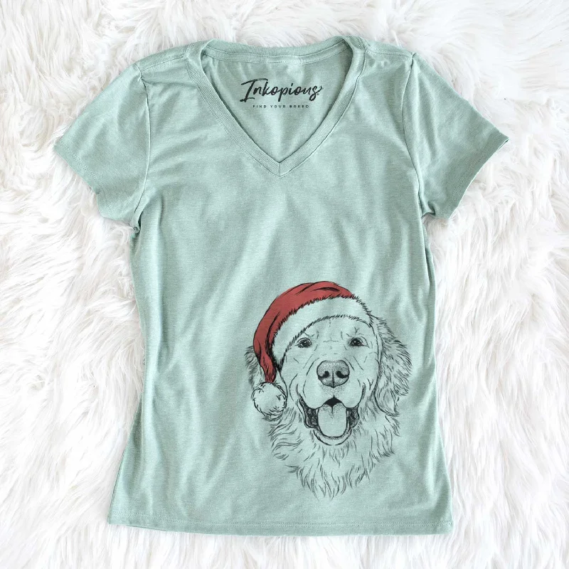 Santa Sam the Golden Retriever - Women's V-neck Shirt-- Seamless Knitted Crochet