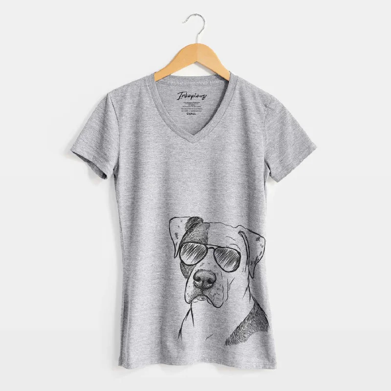 Aviator Duke the American Staffordshire Terrier Mix - Women's V-neck Shirt-- Chenille Blend Fleece Blend Nylon Blend