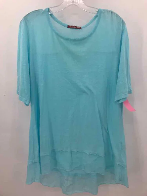 Pre-Owned Barbara Lesser Blue Size Medium Tunic Blouse Satin Bow Blouse
