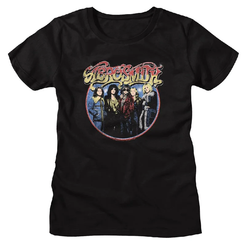 Women Exclusive AEROSMITH T-Shirt, Circle-- Wool Fabric Cashmere Fabric Tweed Fabric