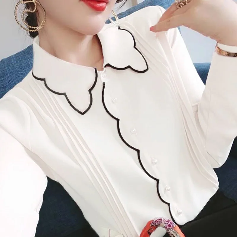Women's Long Sleeve Solid Color Shirts & Blouses 333679 Embroidered Cotton Blouse