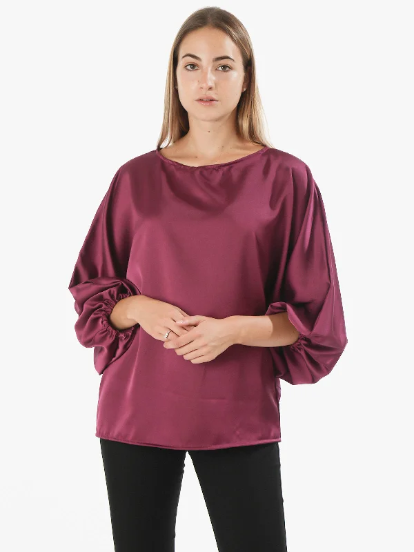 Women's maxi blouse with wide sleeves L 101677 Satin Long Blouse