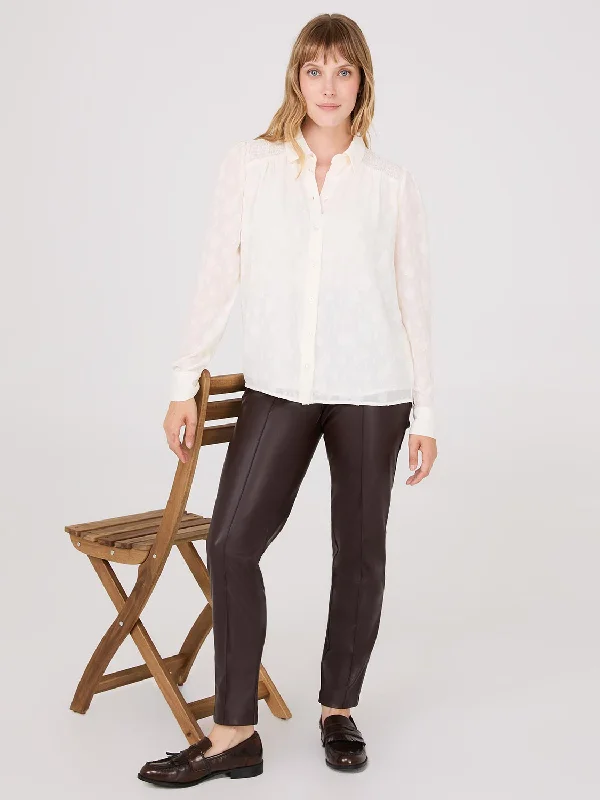 Chiffon Button-Front Blouse With Smocked Details Soft Modal Blouse