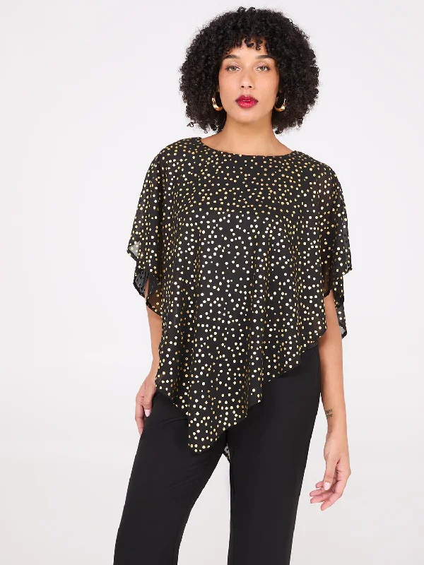 Asymmetrical Foil Print Chiffon Blouse Modern Oversized Blouse