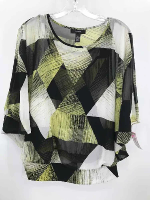 Pre-Owned Alfani Green Size Small Printed Blouse Feminine Ruffle Blouse