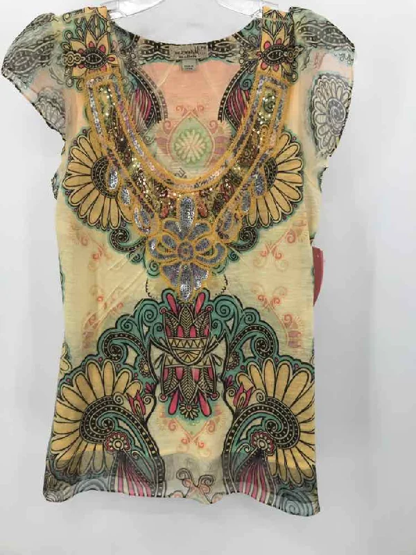 Pre-Owned One World Yellow Size Medium P Printed Blouse Lightweight Tunic Blouse