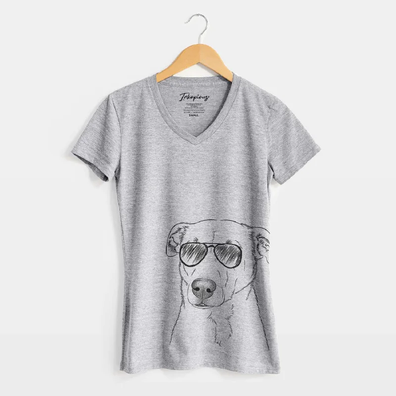 Aviator Nala the American Staffordshire Terrier - Women's V-neck Shirt-- Layered Multi-layer Single Layer