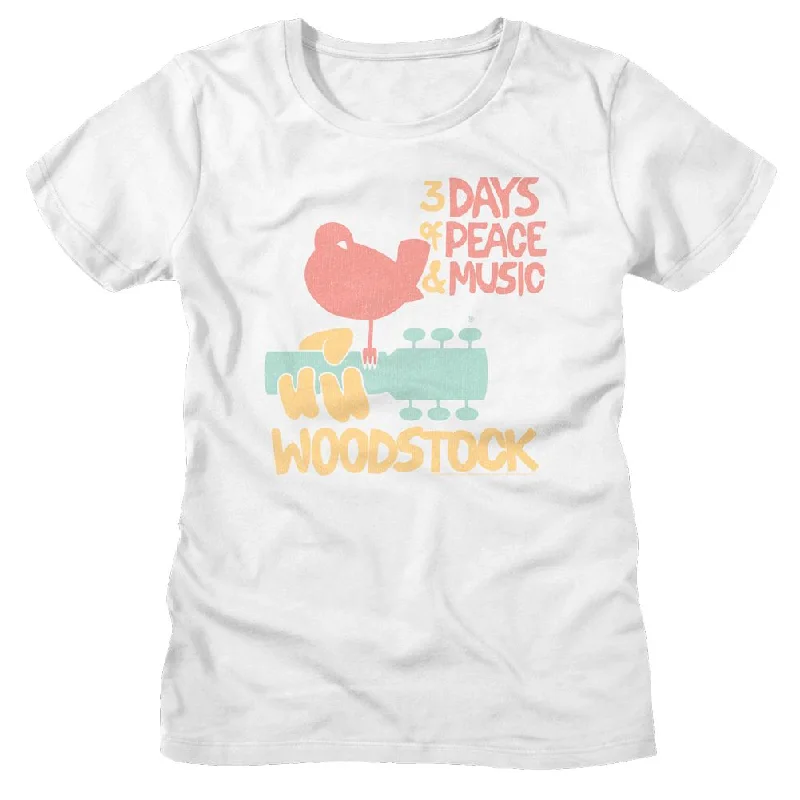 WOODSTOCK T-Shirt for Ladies, 3 Days Of Peace-- Anti-Shrink Durable Soft