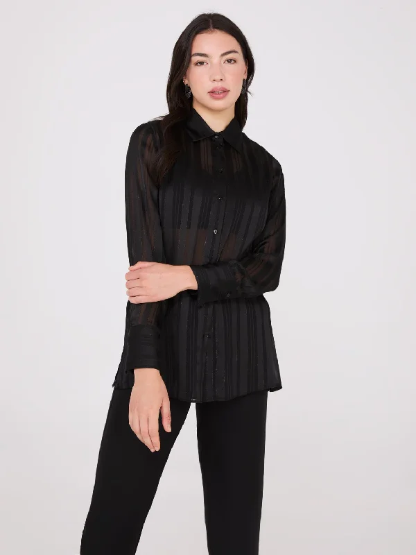 Metallic Shadow Stripe Chiffon Blouse Smart Business Blouse